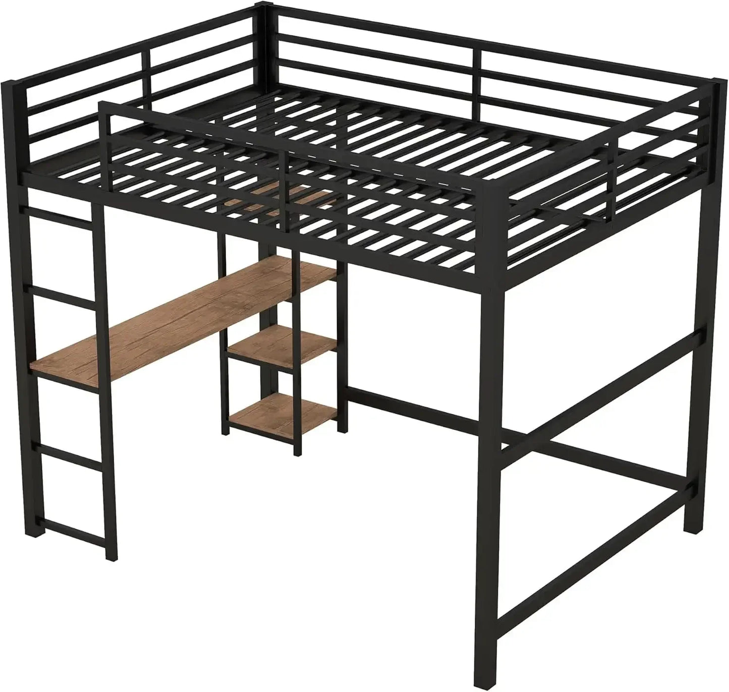Bellemave Metal Loft Bed With Desk And Storage Shelf