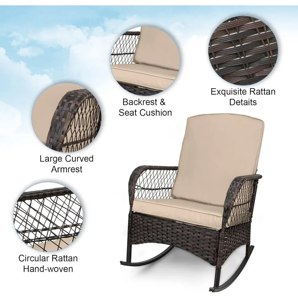 Leveleve 3 Piece Rocking Bistro Set Wicker Chairs Table