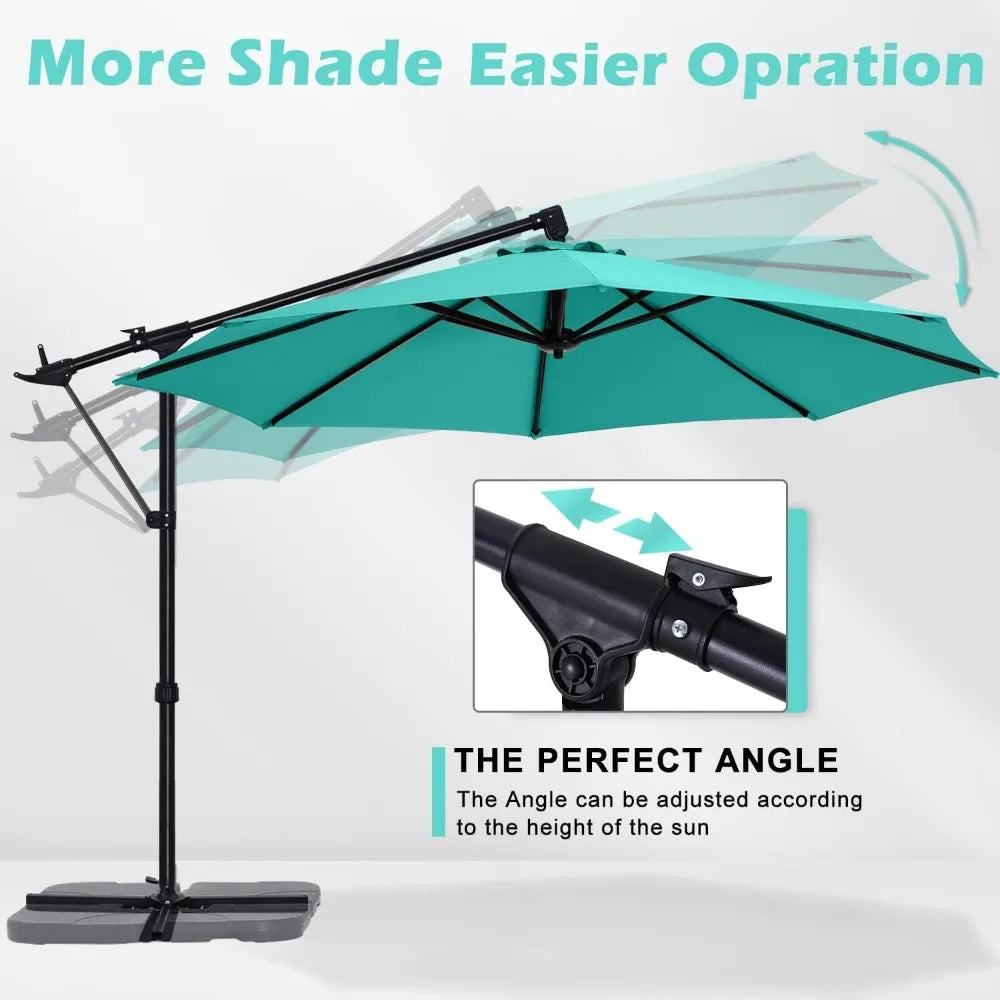 Cantilever Patio Umbrella With Base Stand and Offset Hanging, 360 Rotation Tilt