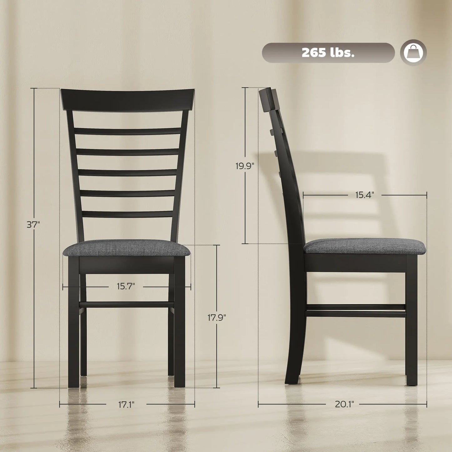 HOMCOM Rubber Wood Frame Dining Chairs Set Of 2 Upholstered