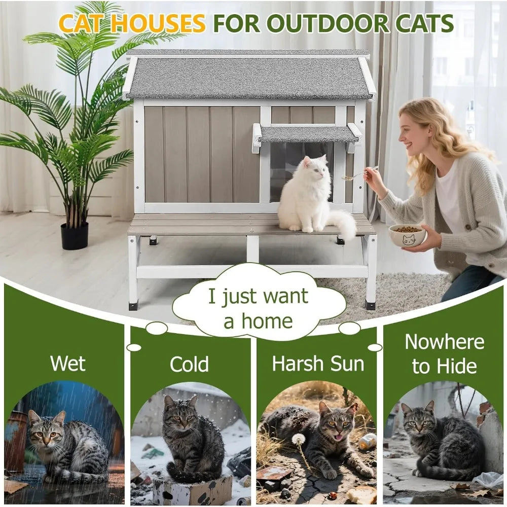 Outdoor Cat House Feral Shelter Wooden Pet House