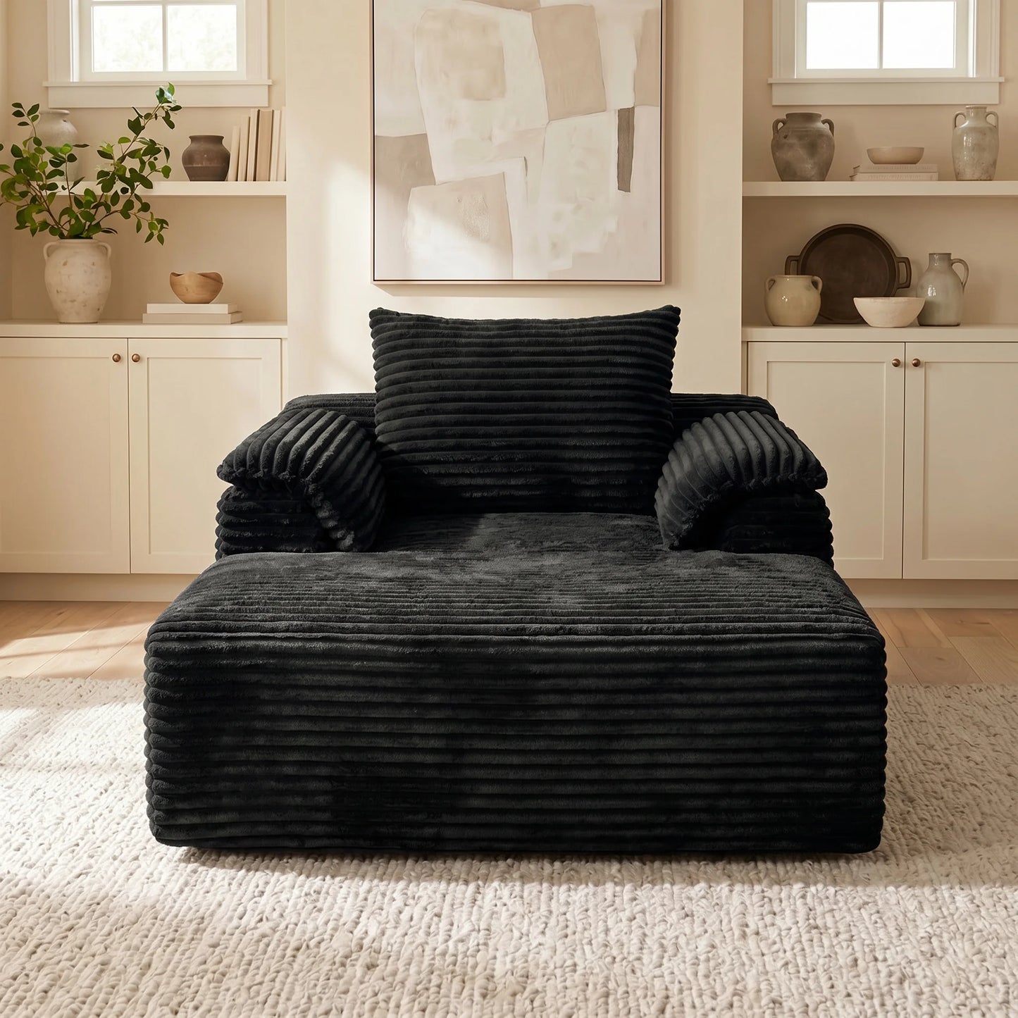 Corduroy Sofa Bed Lounge Chair With Armrests And Pillows