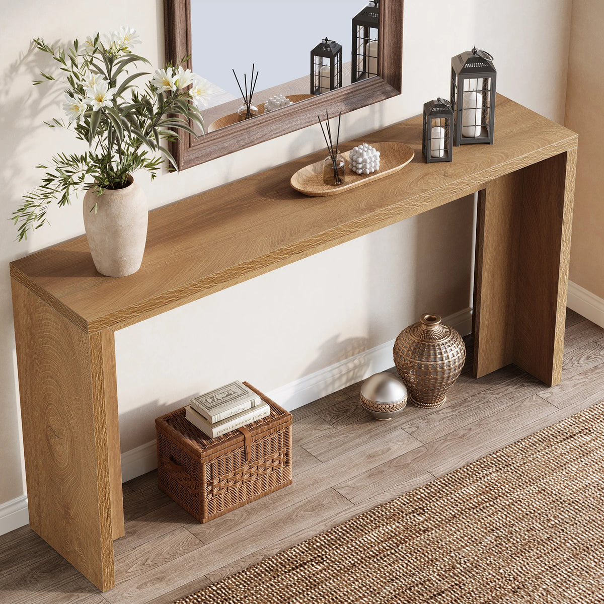 Tribesigns Wooden Farmhouse Console Table With Storage