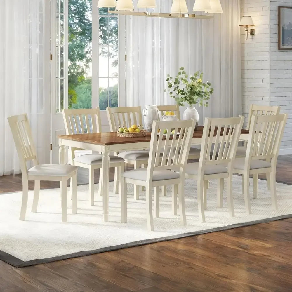 Armhouse Solid Wood Dining Table Set With Upholstered Chairs