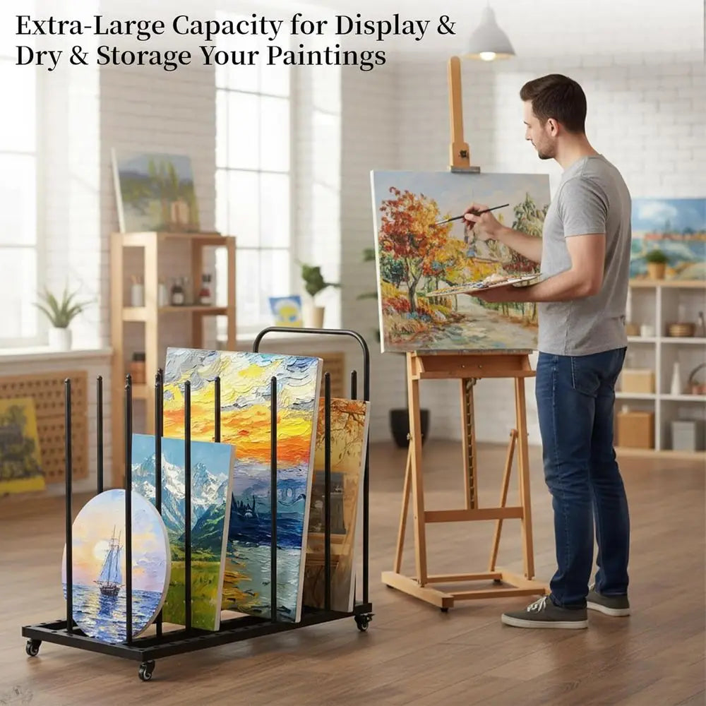 Art Storage Rack, Art Drying Rack, Art Canvas Organizer, Paint Display Rack Metal(Black)