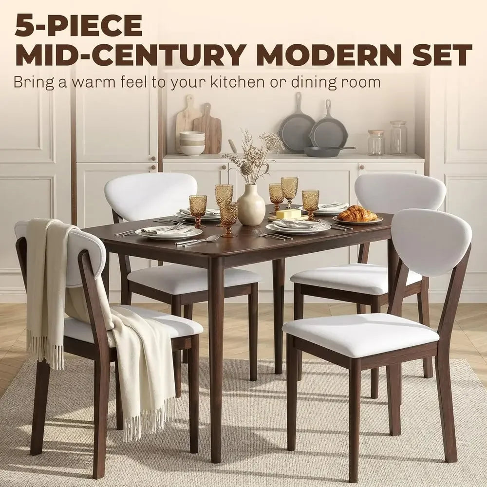 5 Piece Dining Table Set With Padded Chairs Solid Wood