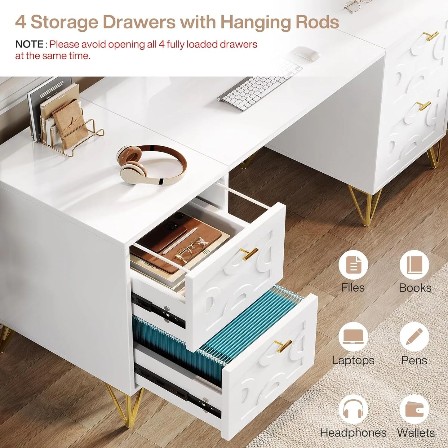 XIUWO Luxury Executive Desk With Four File Drawers