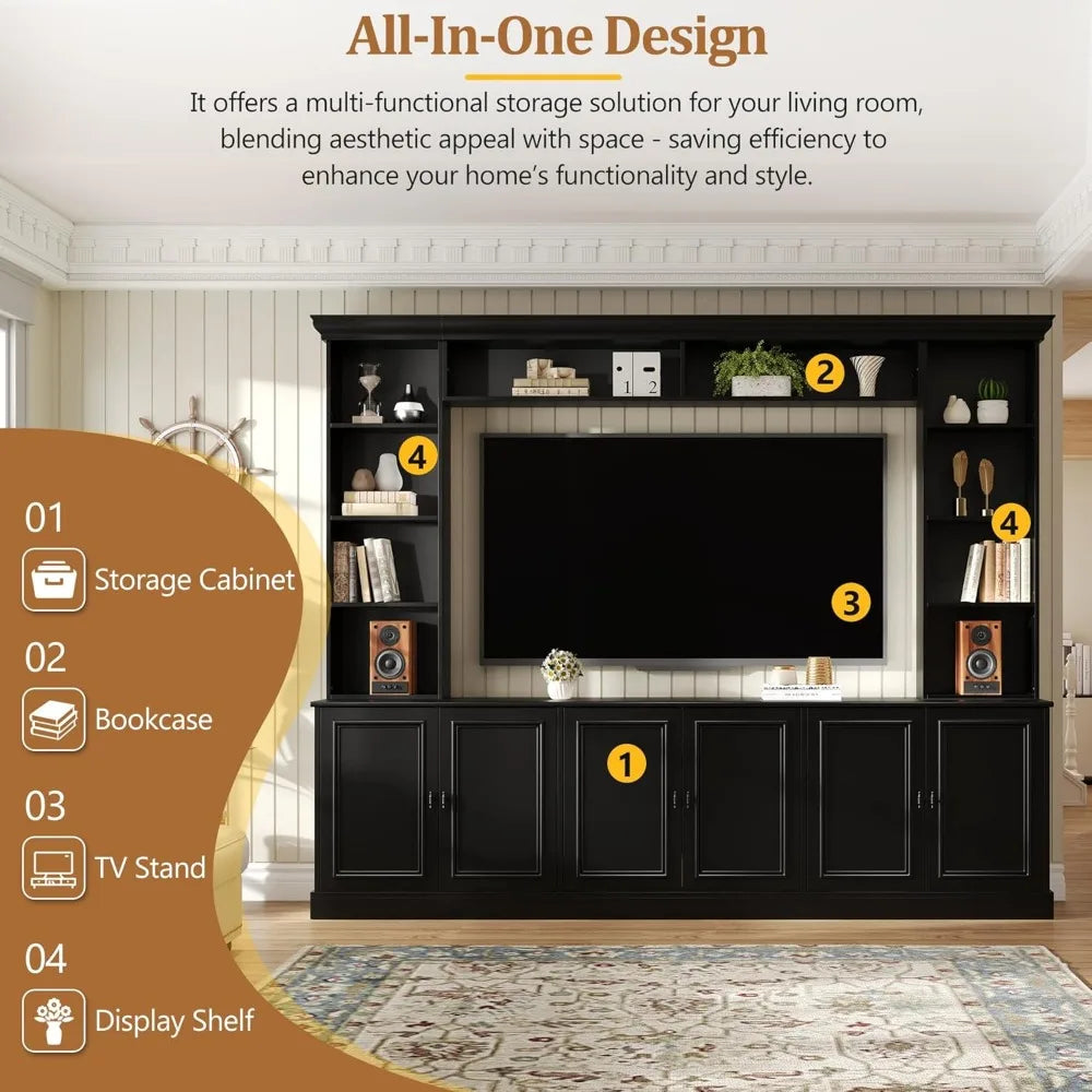 RBXC Modern TV Stand With 6 Doors And Adjustable Shelves