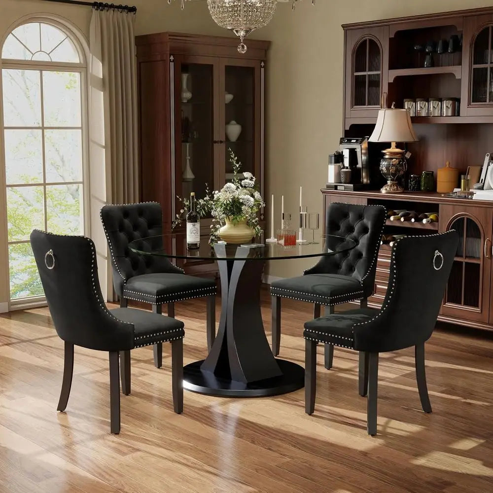 Tempered Glass Dining Table With Velvet Chairs Modern Scandinavian Set