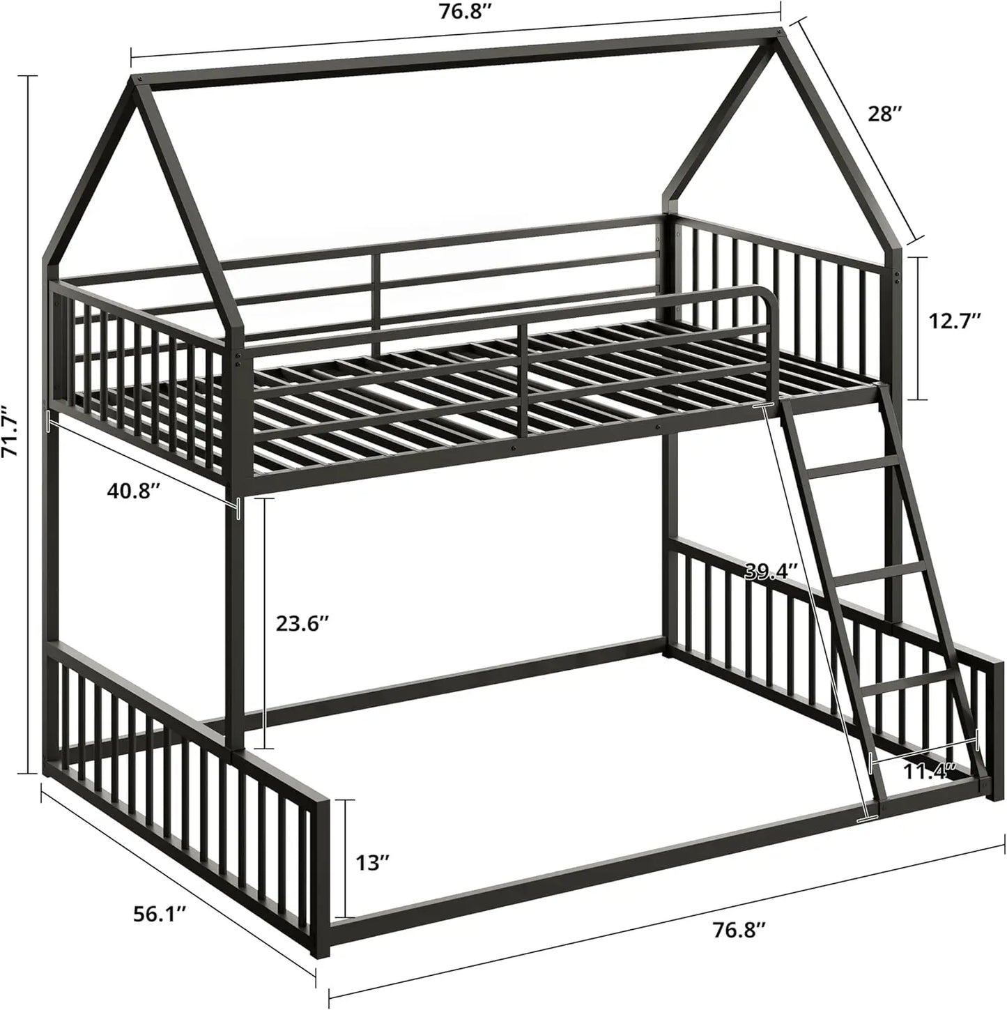LIKIMIO Twin Over Full Bunk Bed With Metal Slats System