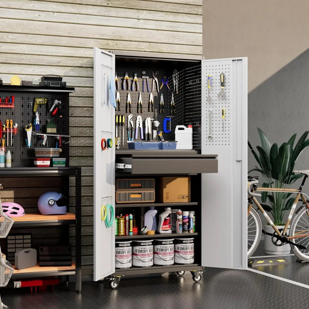 Garage Storage Cabinet On Wheels, Metal Tool Cabinet With Drawer