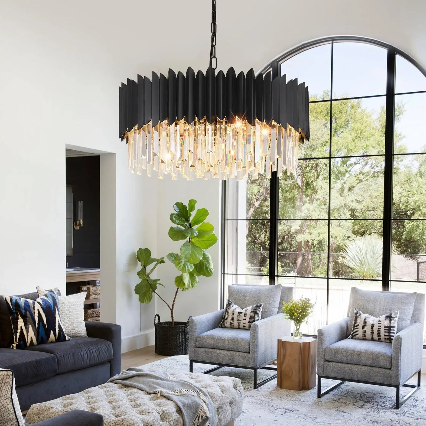 Height Adjustable Crystal Chandelier Semi Flush Mount Light