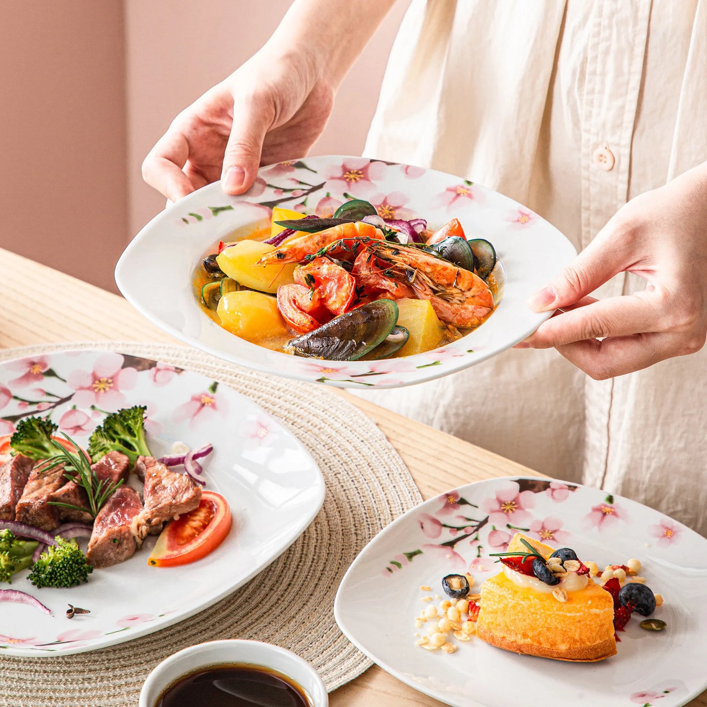 Malacasa Annie Porcelain Dinnerware Set With Plates Cups Saucers