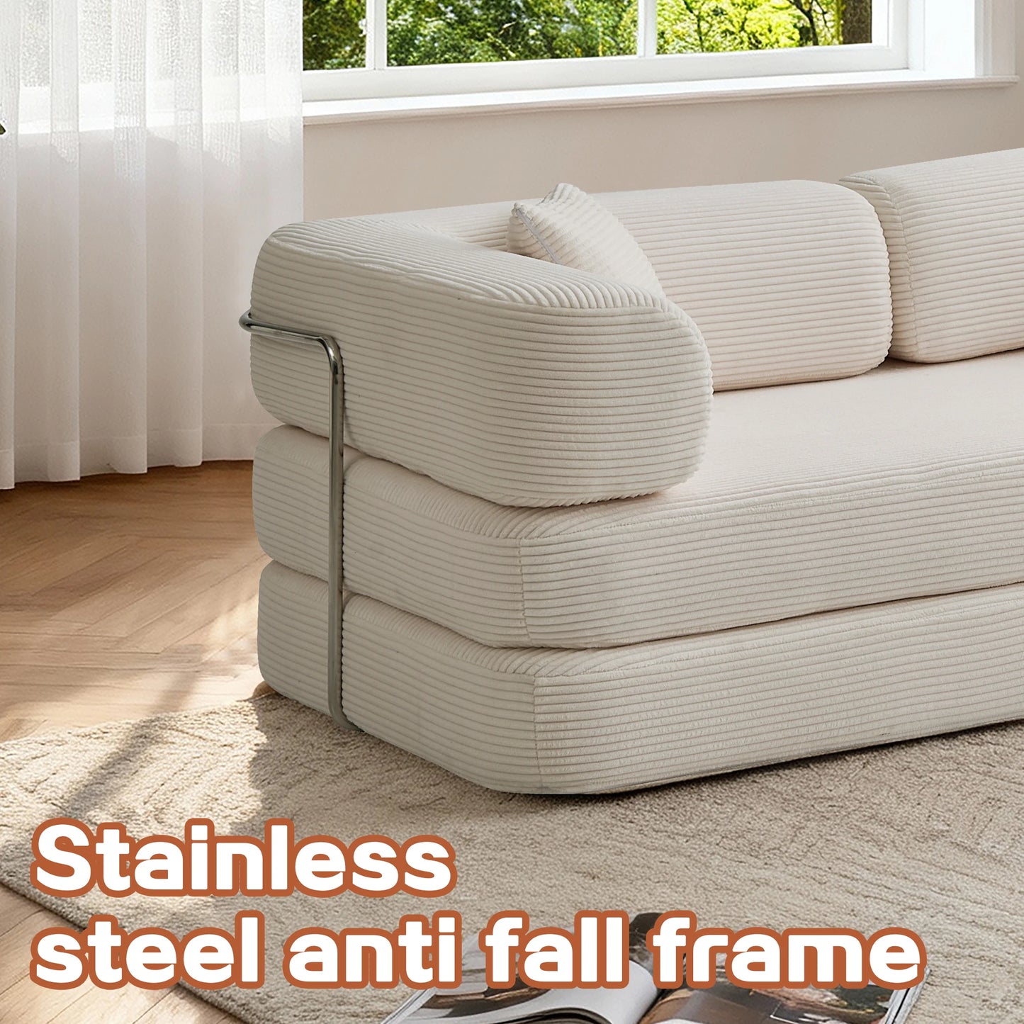 Convertible Futon Sofa Bed With L Shaped Armrests