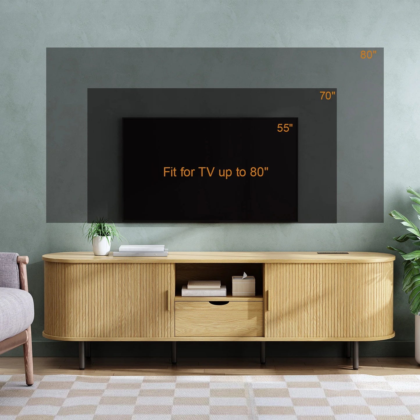 ONBRILL TV Stand With Power Outlet Storage And Adjustable Shelves