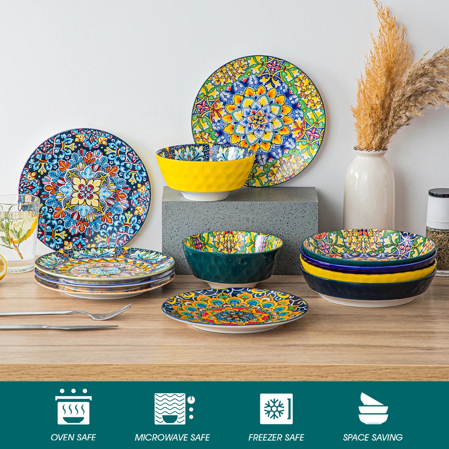 MALACASA Bohemian Ceramic Dinnerware Set 24 Piece For 6