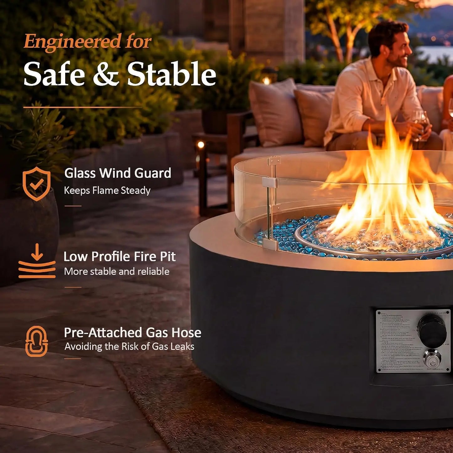 Propane Gas Fire Pit Table 50000 BTU Iron Round Patio