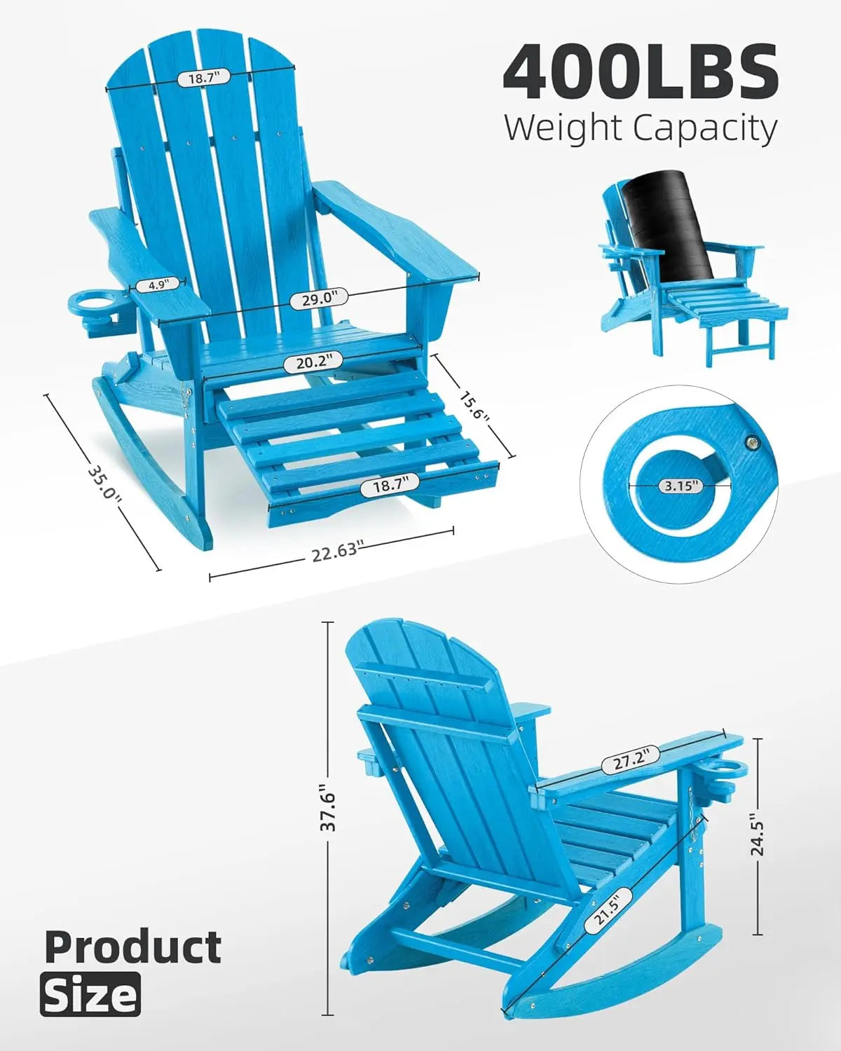 Folding Adirondack Rocking Chair 4 In 1 Multifunctional Patio Ottoman