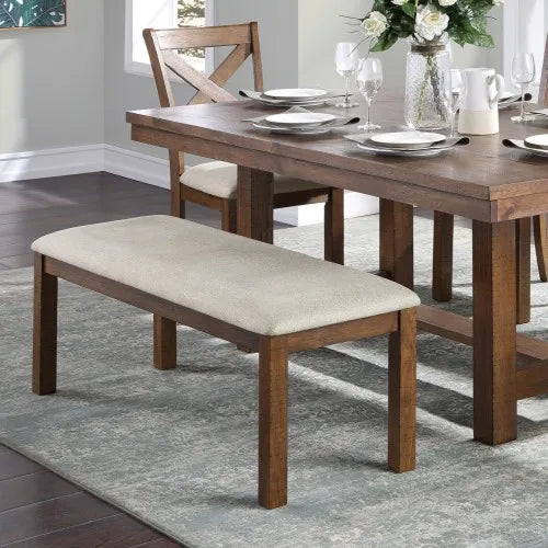 Six Piece Wood Dining Table Set With Chairs And Cushions