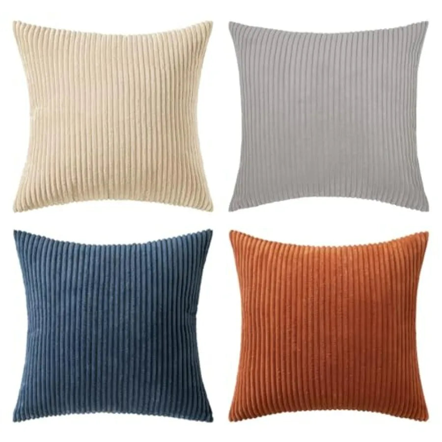 Boho Farmhouse Throw Pillow Covers 4 Pack Corduroy Cushion Covers For Couch