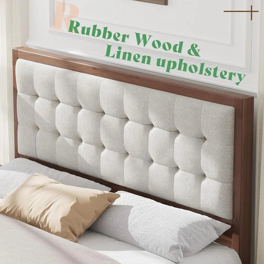 Walnut Century Style Solid Wood Queen Platform Bed