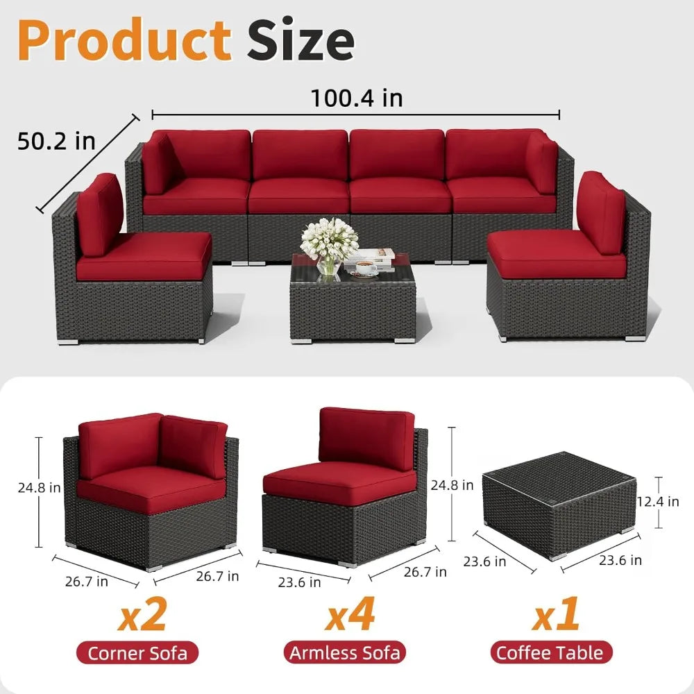 Outdoor Patio Furniture Sofa Set With Glass Top Table Cushions