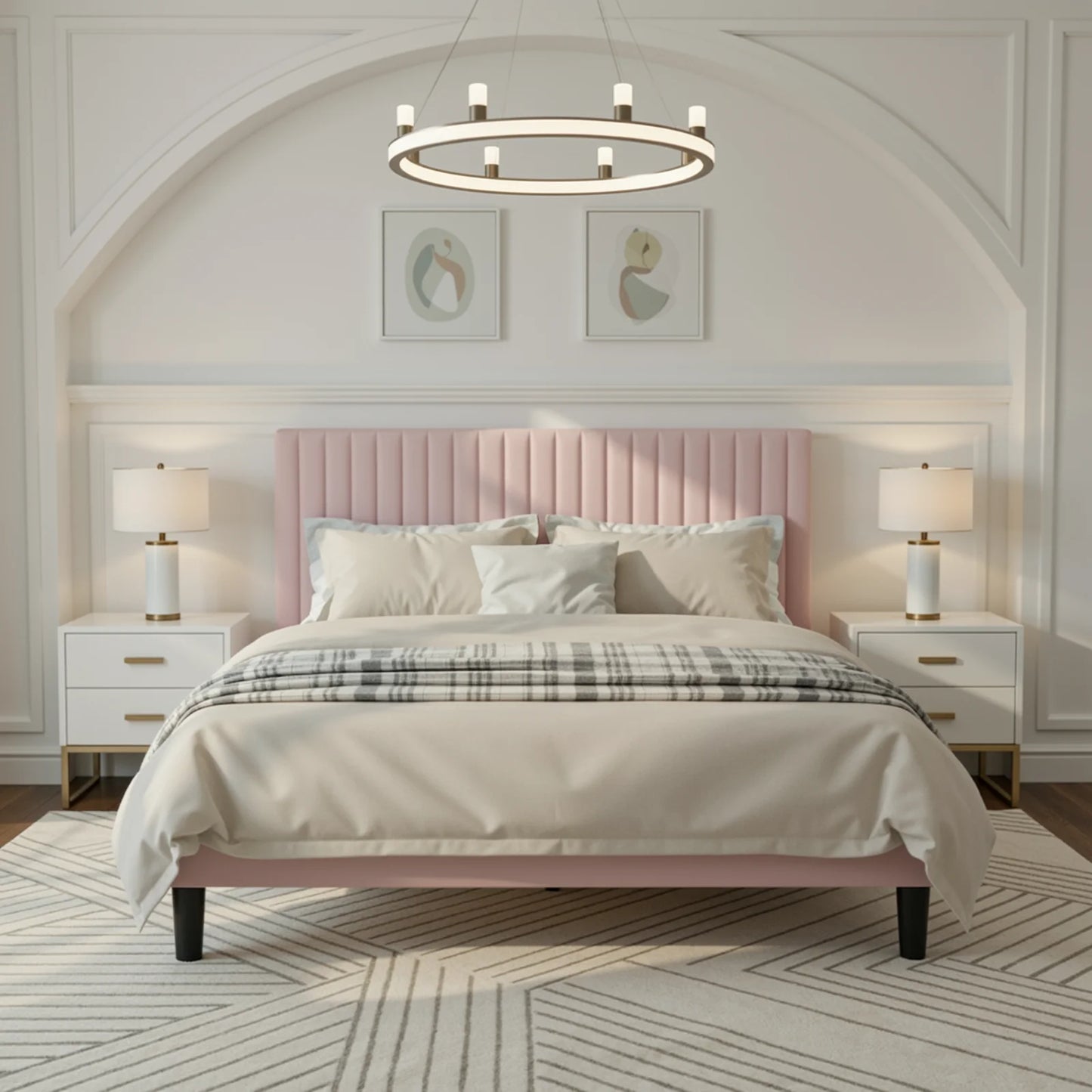 HOOMIC Velvet Upholstered Bed Frame With Vertical Channel Tufted Headboard