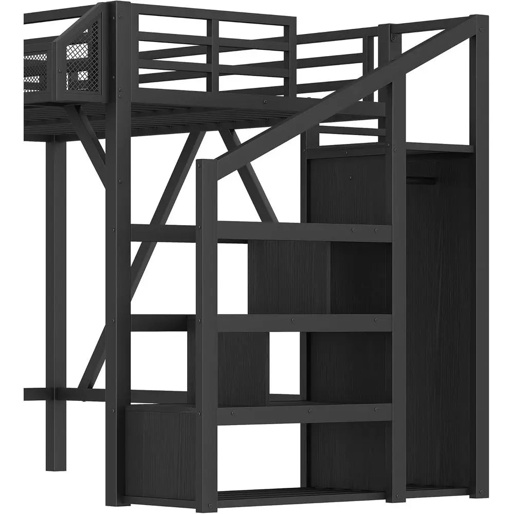 Modern Loft Bed With Storage Steps Wardrobe And Shelves