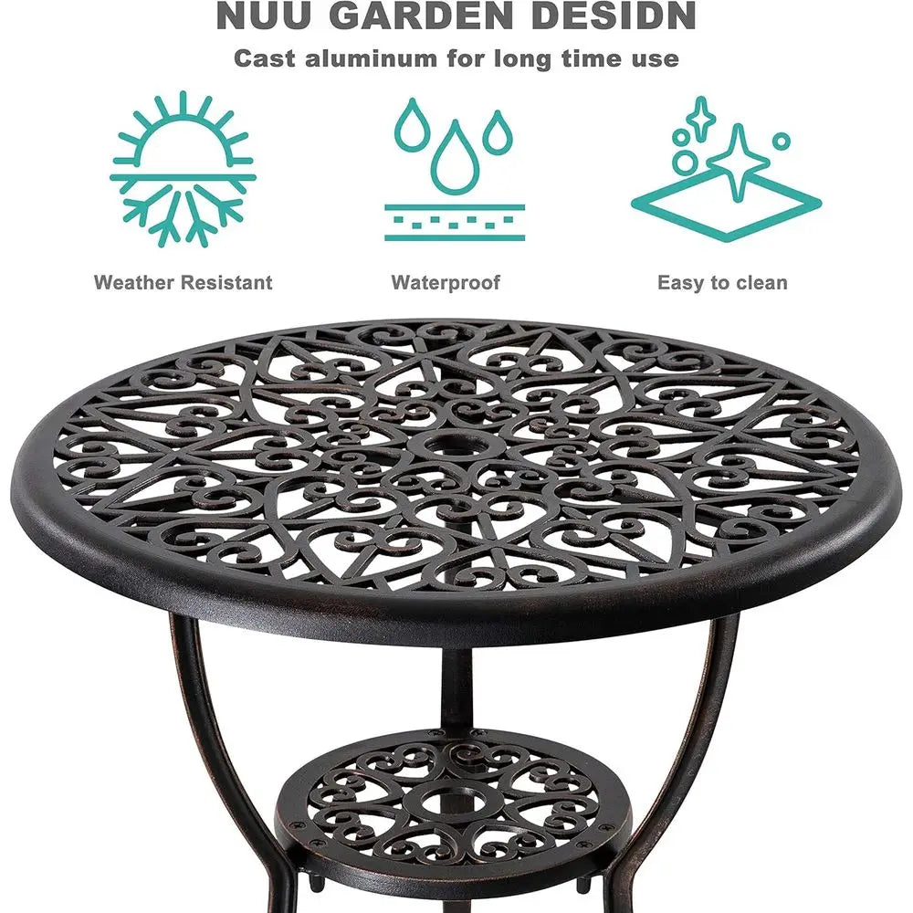 Bistro Set 3 Piece Outdoor All Weather Cast Patio Bistro Set Patio Table and Chairs Set o 2 with Umbrella Hole or Backyard, Balc