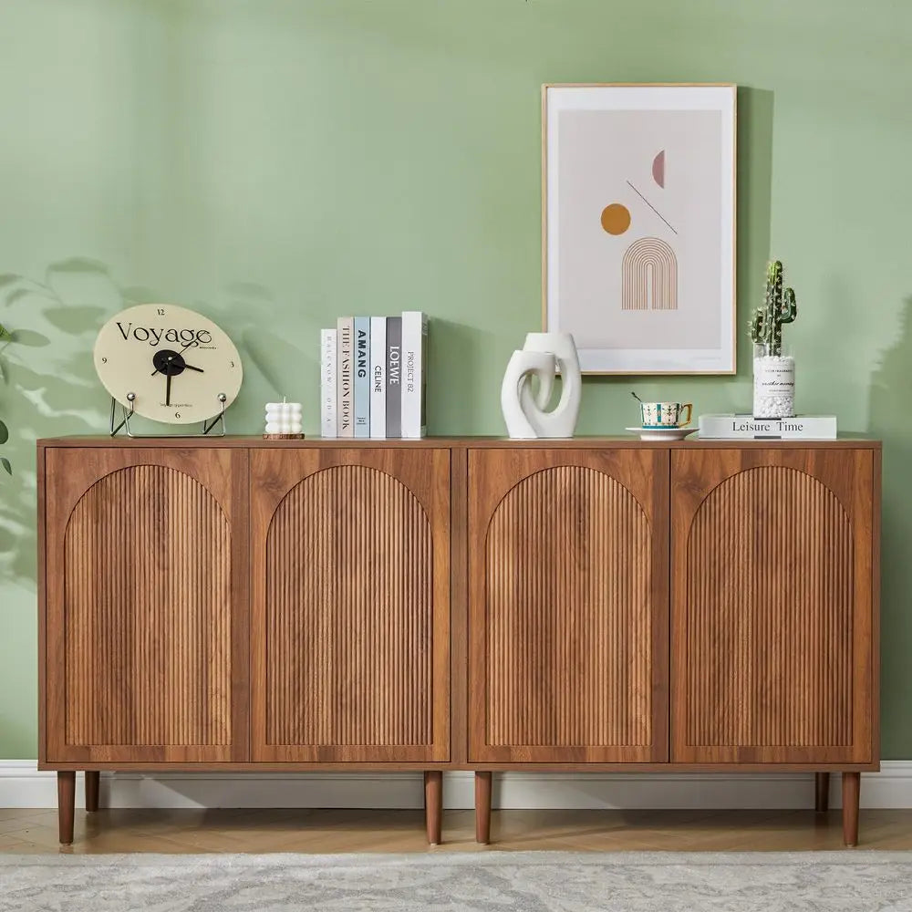 Fluted Sideboard Buffet Cabinet With Storage Mid Century Modern Arched