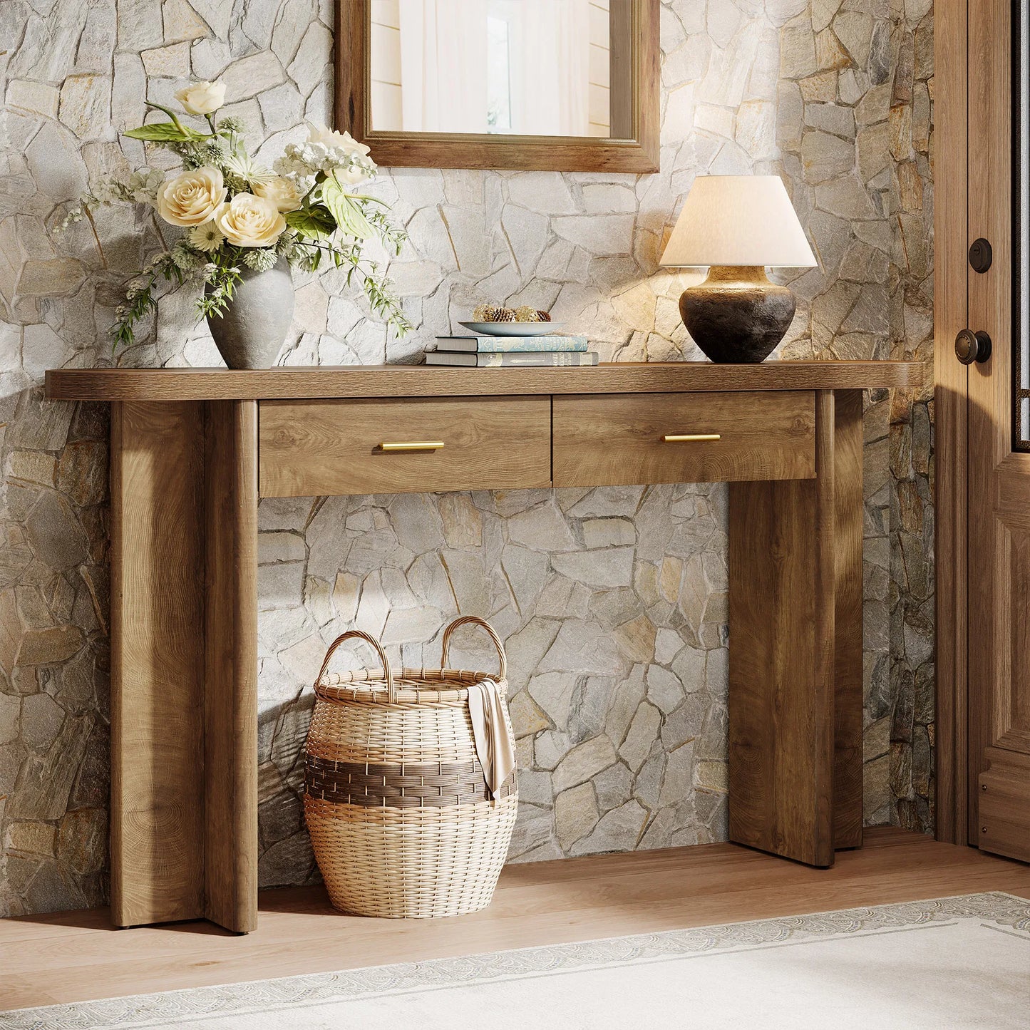 Tribesigns 63 Inch Oval Farmhouse Console Table With Storage