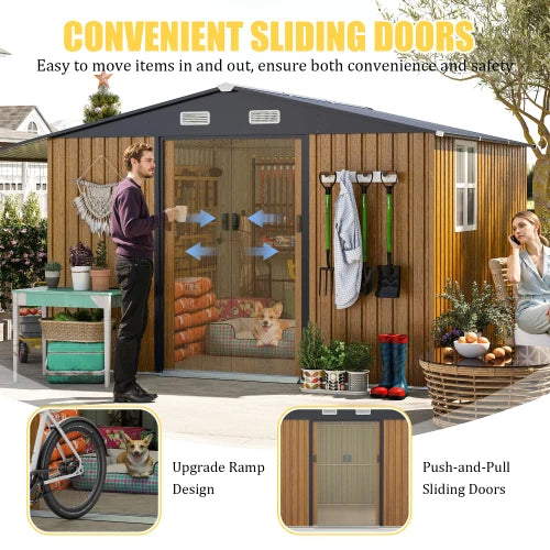 Oversized Outdoor Metal Storage Shed With Lockable Doors