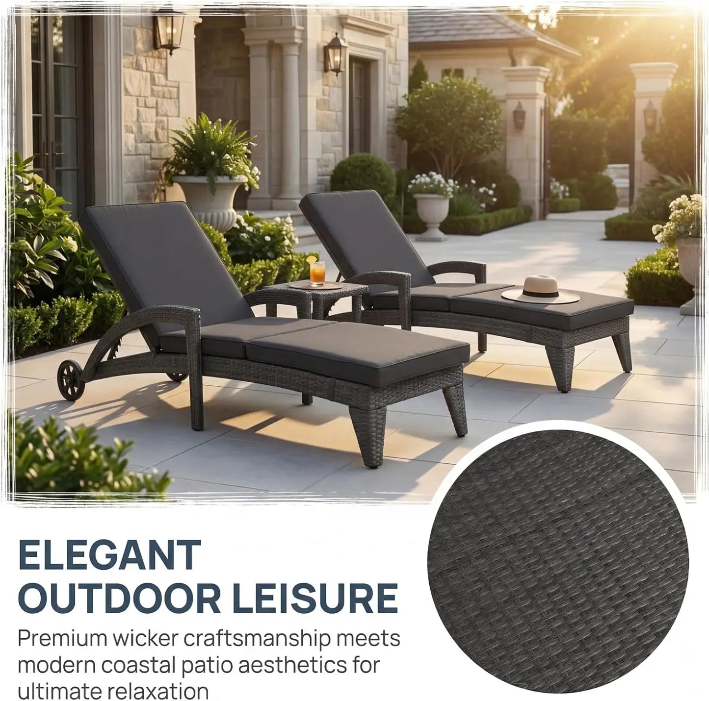 Patio Chaise Lounge Set Of 2 Outdoor Wicker Lounges With Armrests