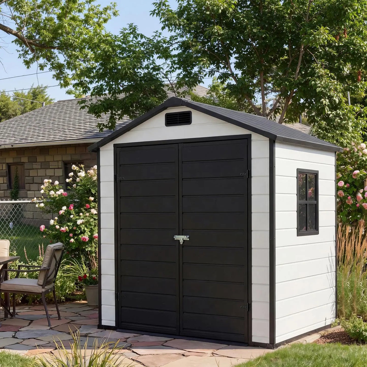 HiMiss 6x4 Resin Outdoor Storage Shed With Window
