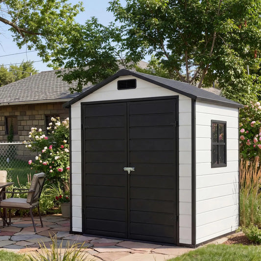 HiMiss 6x4 Resin Outdoor Storage Shed With Window