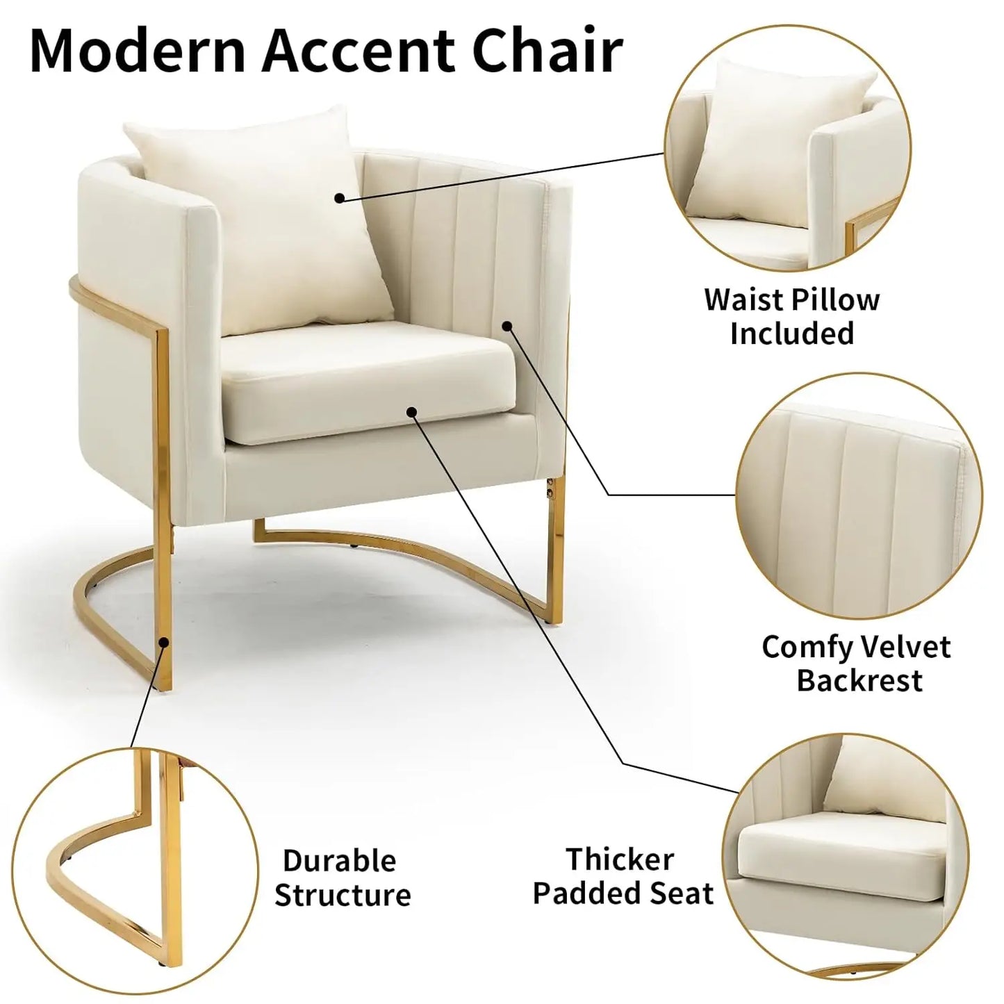 Velvet Accent Chair Set of 2 Mid Century Upholstered Barrel Armchairs