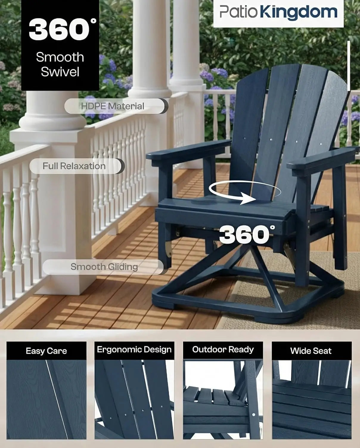 HDPE Swivel Glider Chair Outdoor Weather Resistant Adirondack Rocker