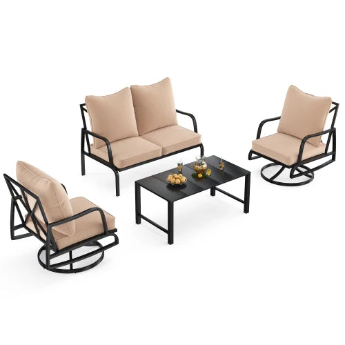Outdoor Swivel Rocking Patio Bistro Set With Thick Cushions