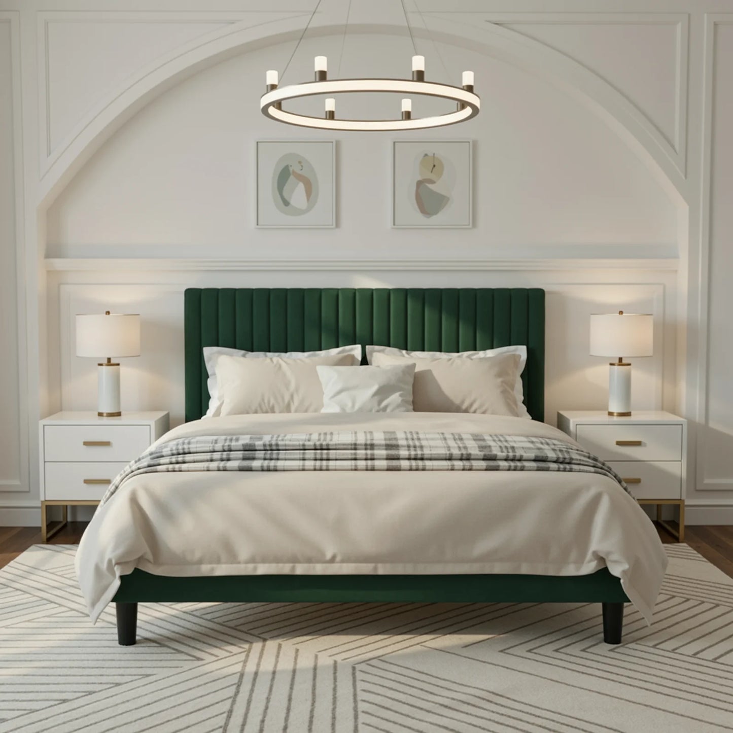 HOOMIC Velvet Upholstered Bed Frame With Vertical Channel Tufted Headboard