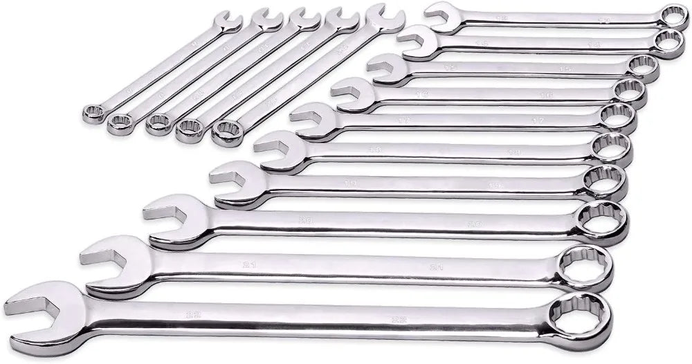 Max Torque 15-Piece Premium Combination Wrench Set, Chrome Vanadium Steel, Long Pattern, Metric 8-22mm with Rack