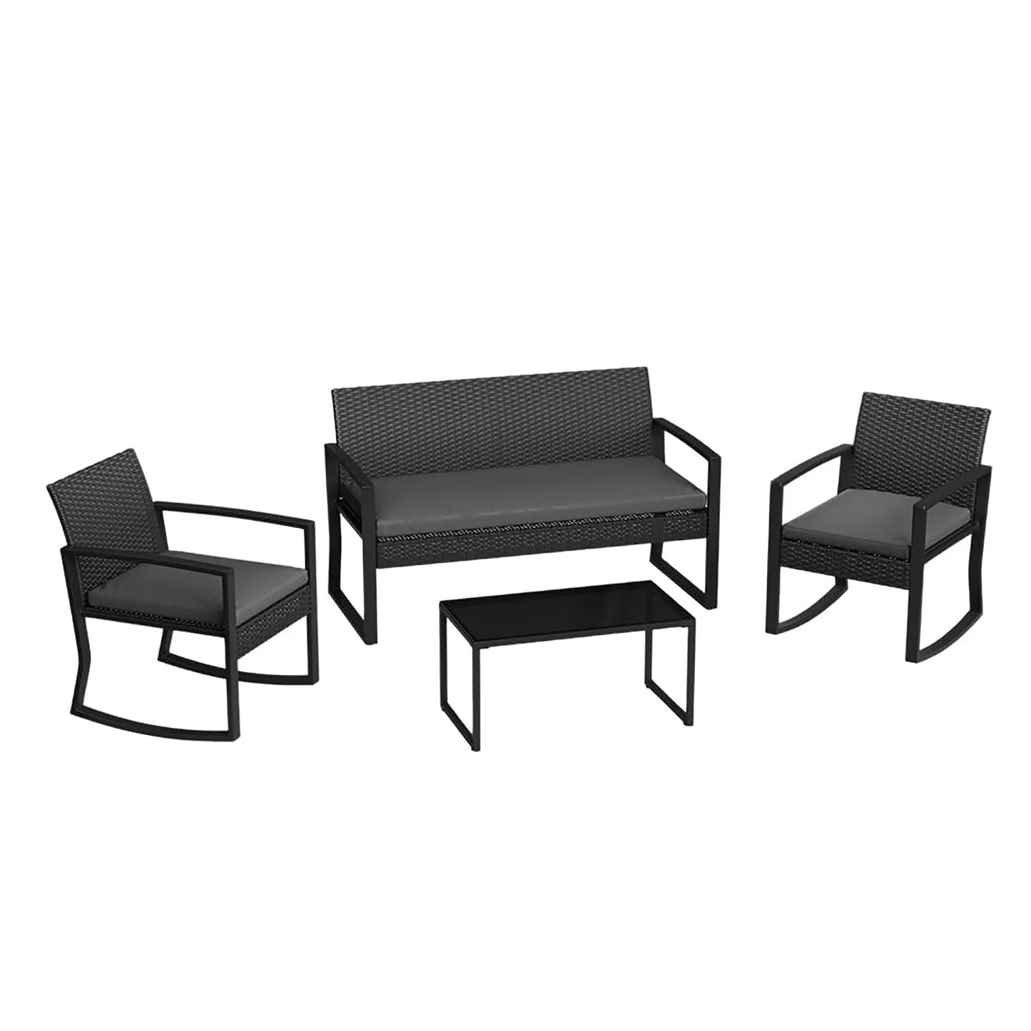 HobbyLane Outdoor 4 Piece PE Wicker Patio Rocking Furniture Set