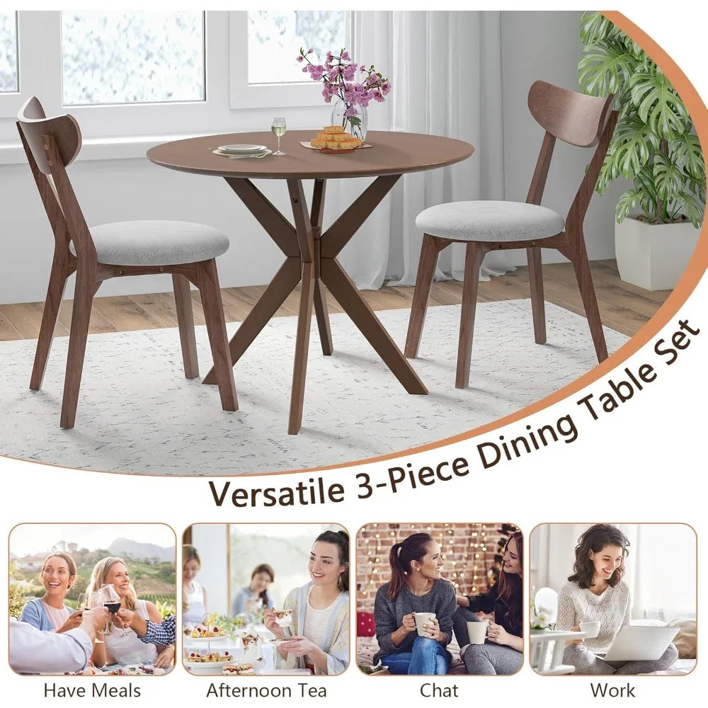 MKDK Mid Century Modern Round Dining Table Set For Two