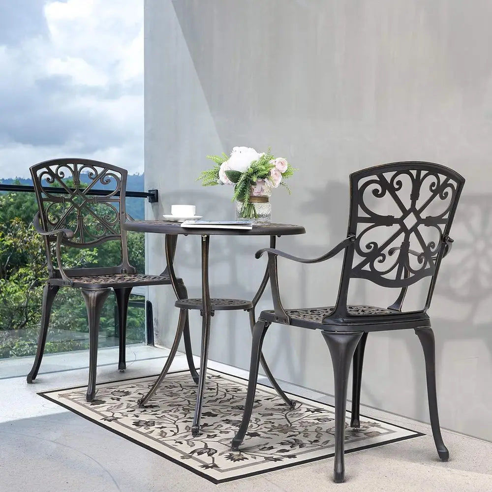 Bistro Set 3 Piece Outdoor All Weather Cast Patio Bistro Set Patio Table and Chairs Set o 2 with Umbrella Hole or Backyard, Balc