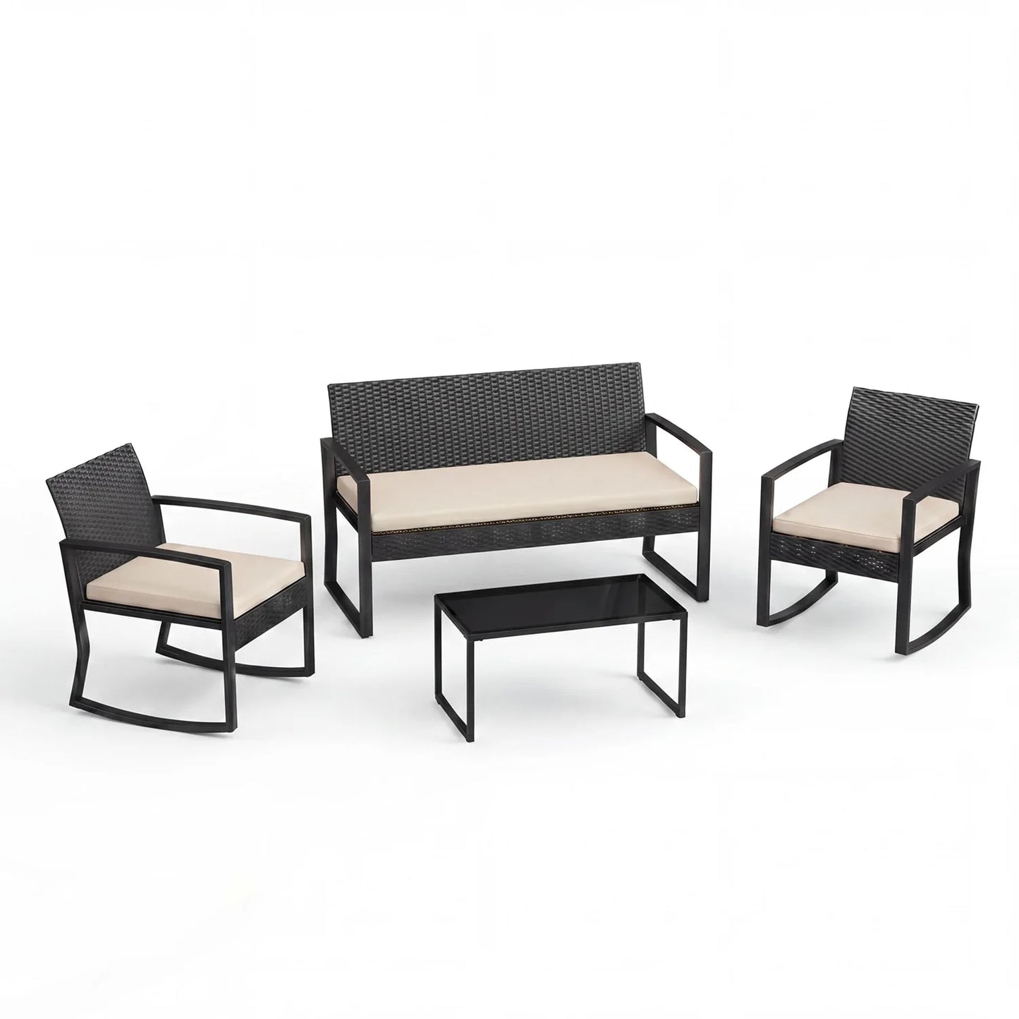 HobbyLane Outdoor 4 Piece PE Wicker Patio Rocking Furniture Set