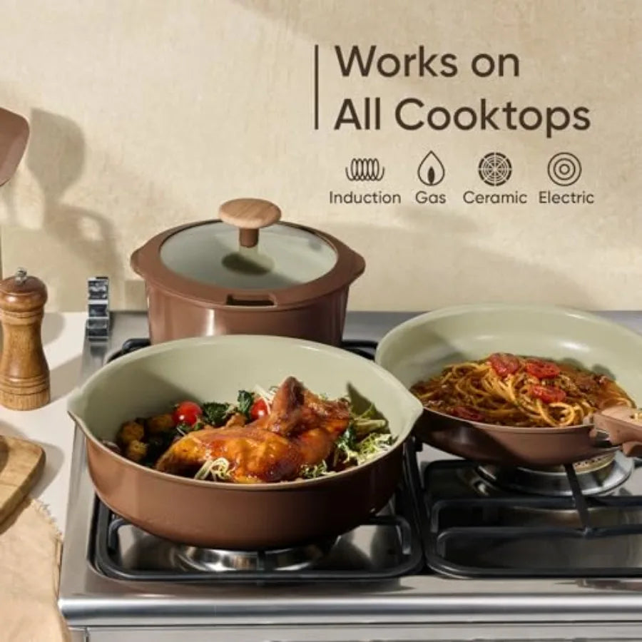 Ceramic Cookware Set Nonstick With Detachable Handle Induction Oven Safe