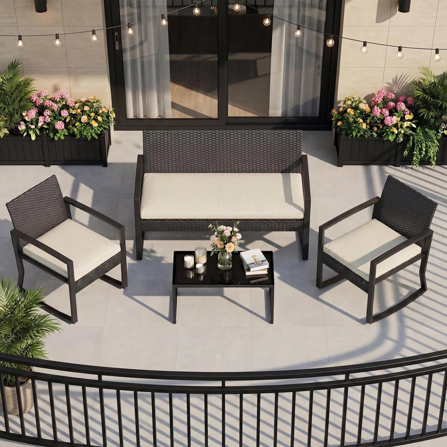 HobbyLane Outdoor 4 Piece PE Wicker Patio Rocking Furniture Set