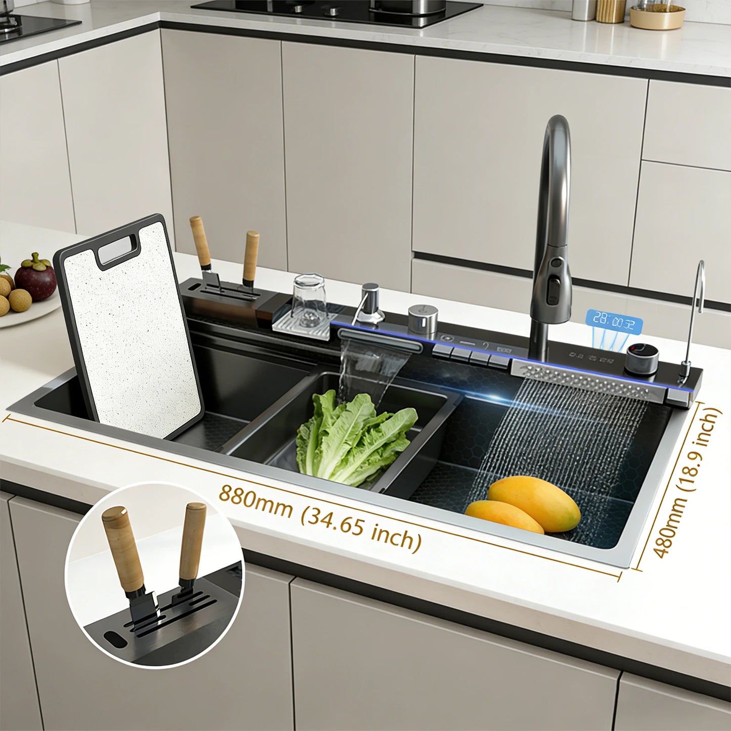 BusySink Stainless Steel Kitchen Sink With Faucet And Digital Display