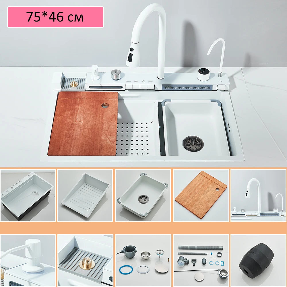 Quyanre Stainless Steel Kitchen Sink With Waterfall Design And Faucet
