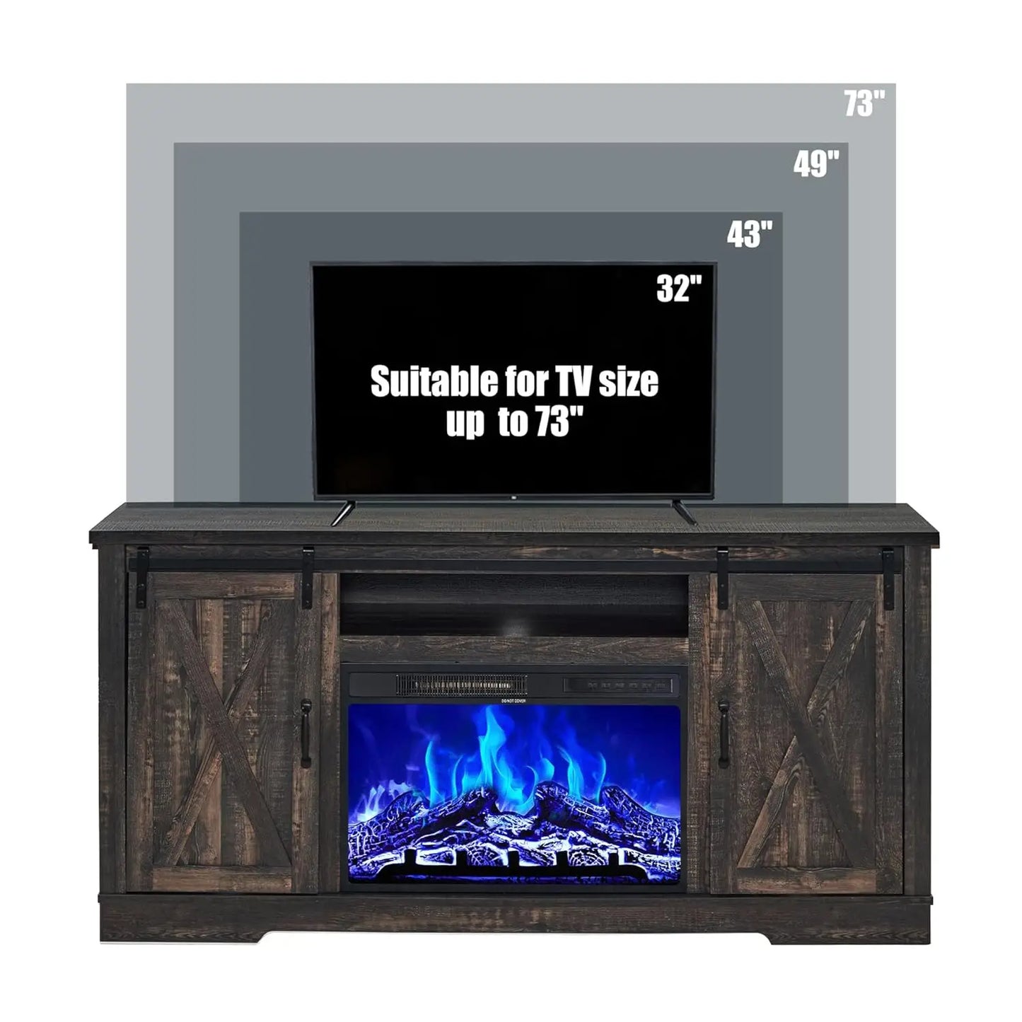 Farmhouse Fireplace TV Stand With Sliding Barn Door And Storage