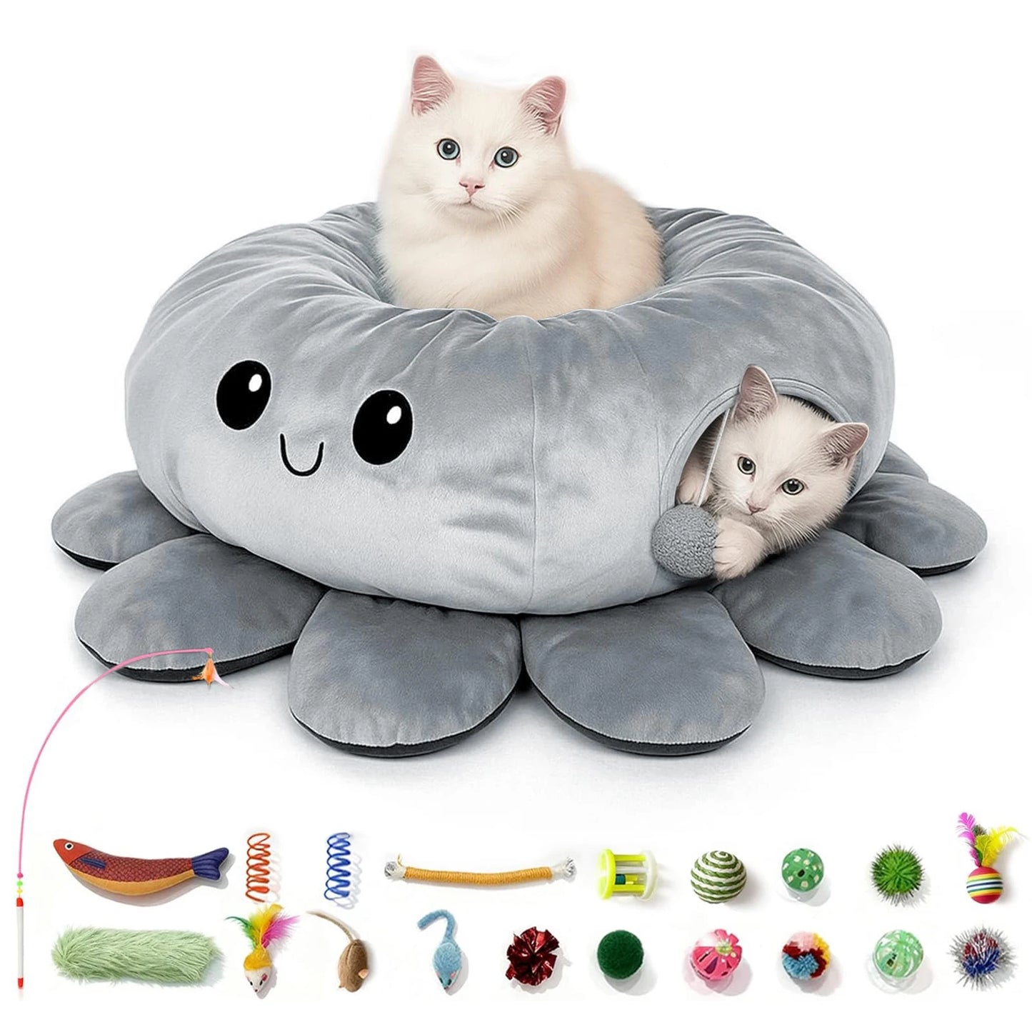 PETRAVEL Cat Tunnel Bed Octopus Shaped Cave With 20 Toys